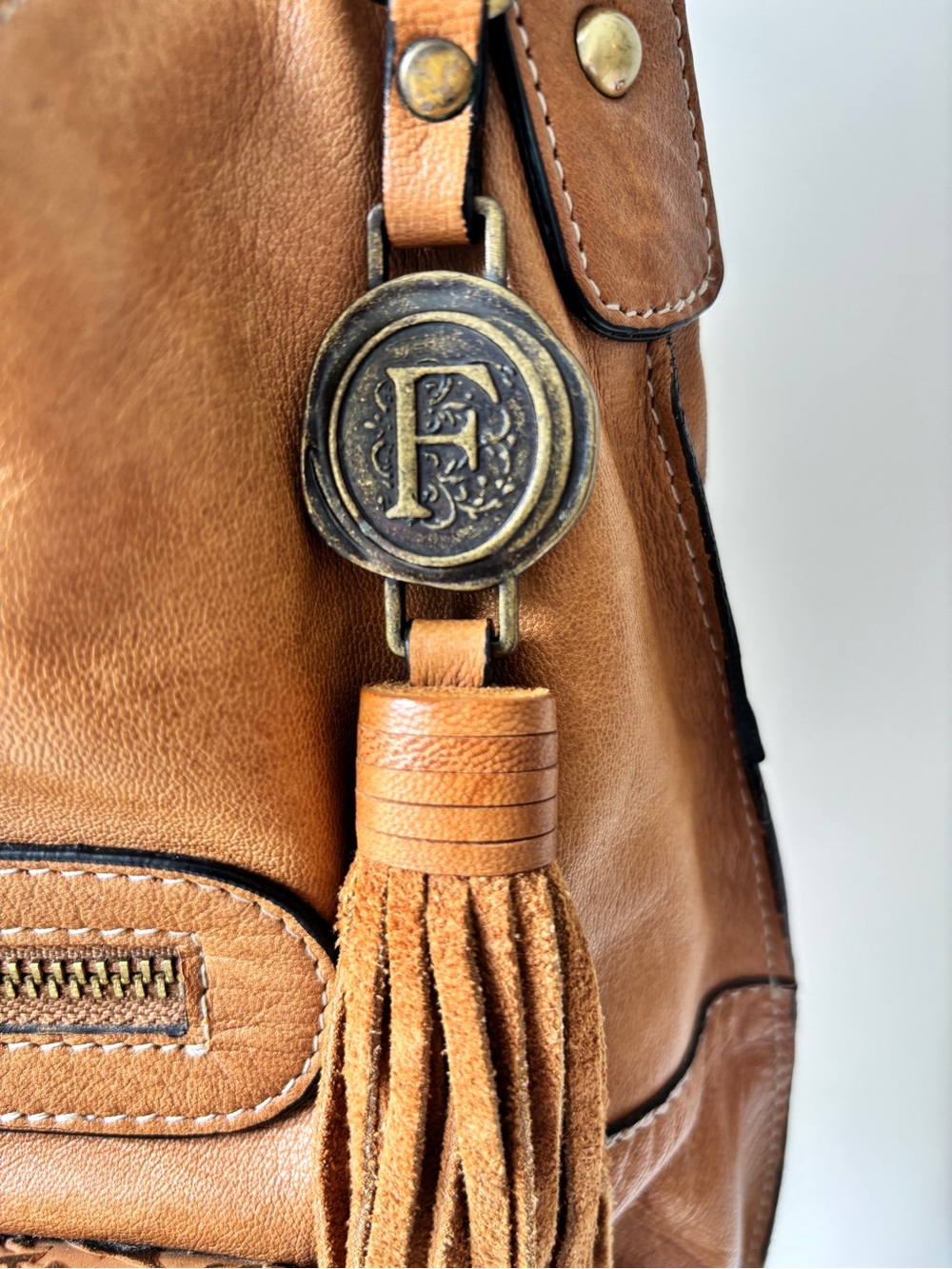 Firenze Bella Light Brown Floral-Embossed Leather Vintage-Inspired Hobo Bag - Picture 5 of 16